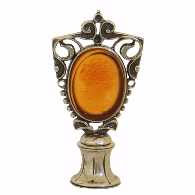Amber Cameo Murano Glass Wax Sceau de la femme avec le visage de la femme par Bortoletti