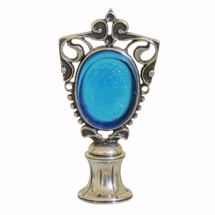 Aquamarine Cameo Murano glas voks forsegling med kvindens ansigt ved Bortoletti