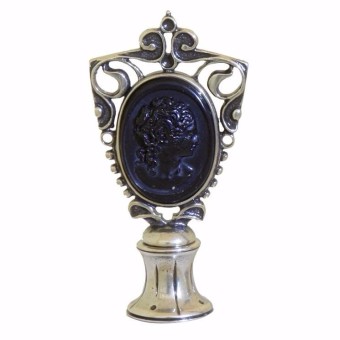 Guarnizione di cera in vetro di Murano Blue Murano con la faccia della donna di Bortoletti 2