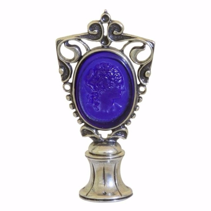 Sceau de cire de verre bleu de Murano bleu avec le visage de la femme par Bortoletti