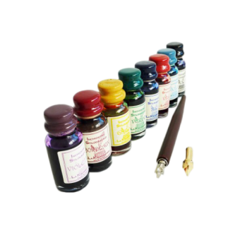 Penna calligrafica in legno con 8 inchiostri 2