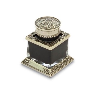 Bortoletti Inkwell in vetro e bronzo CAL45 con Hamburg inchiostro di calligrafia