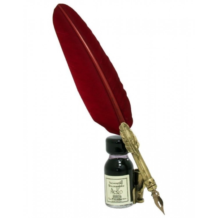 Burgundy Feather Design Quill, Stand & Ink Set