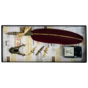 Burgundy Feather & Brass Pen