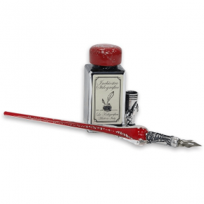 Penna calligrafica - vetro rosso e argento
