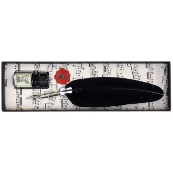 Penna calligrafica, piuma nera, violino d'argento