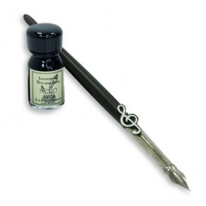Black calligraphy pen, white treble clef