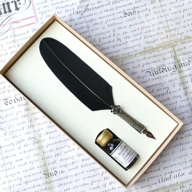 Bortoletti Ca 'd'oro zwarte veren quill pen en inkt set