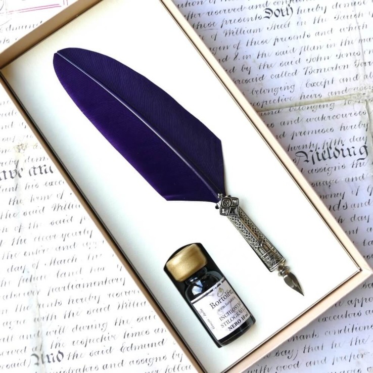 Bortoletti Ca 'd'oro paarse veer quill pen en inkt set