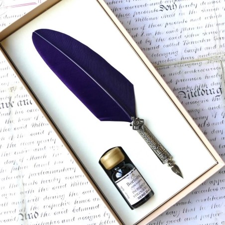 Bortoletti Ca 'd'oro paarse veer quill pen en inkt set