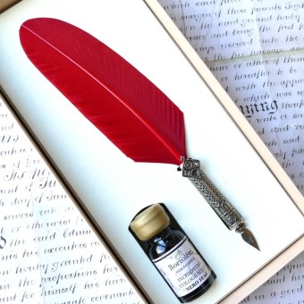Bortoletti CA 'D'Oro Red Feather Quill Stylo et jeu d'encre