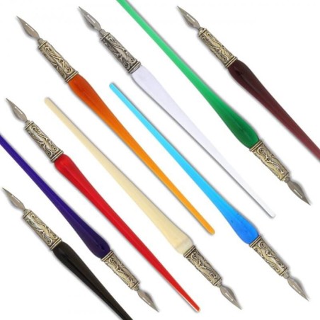 Tutti e nove Bortoletti Penne di calligrafia di vetro di Pisani Murano visualizzate insieme