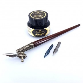 Schuine pen in hout en brons
