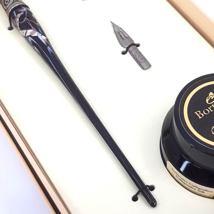 Stylo de calligraphie oblique - feuille d'argent en verre