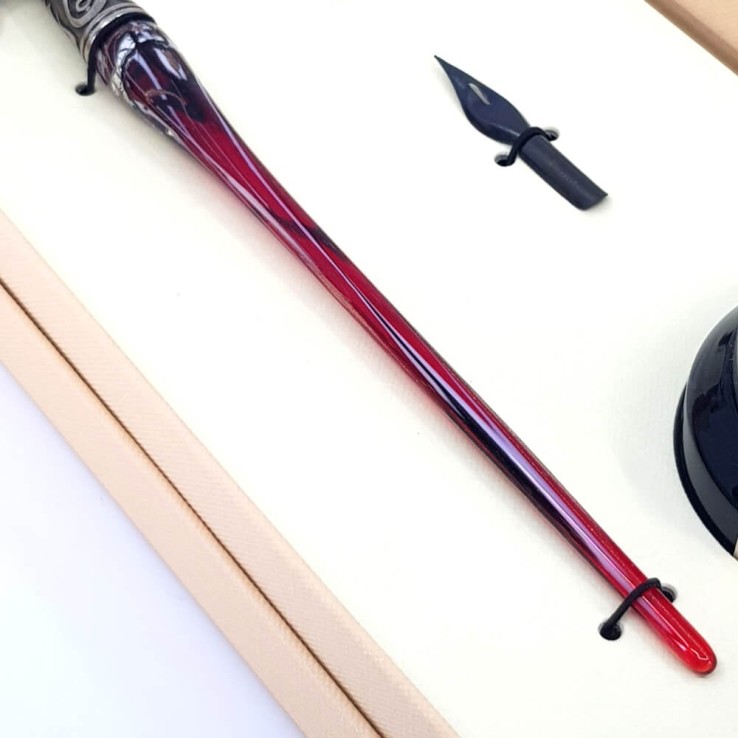 Penna calligrafia obliqua - vetro foglia argento