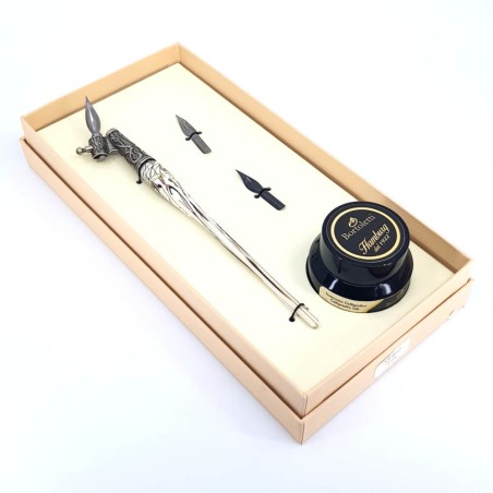 Schuine kalligrafiepen - glas zilver blad