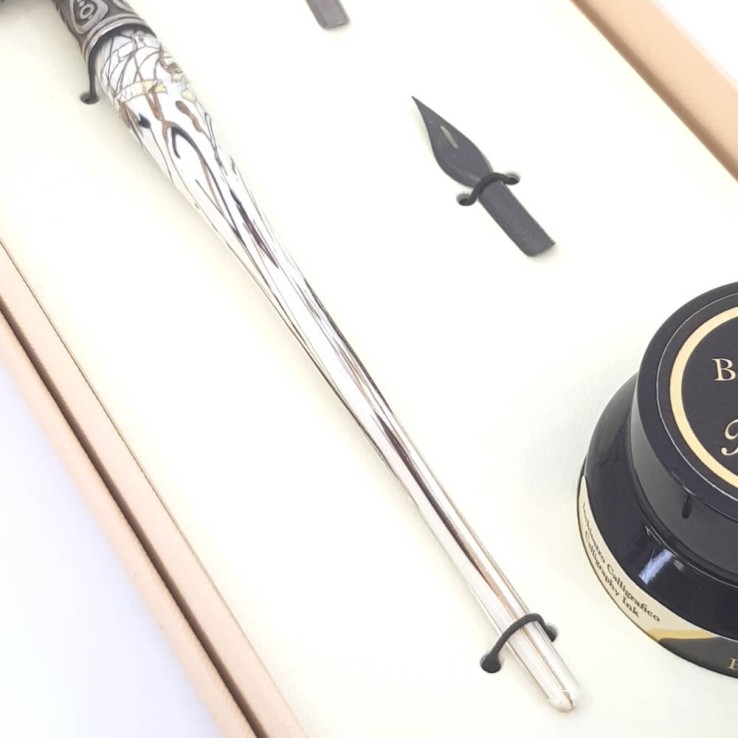 Penna calligrafia obliqua - vetro foglia argento Penna calligrafia obliqua - vetro foglia argento