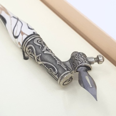 Penna calligrafia obliqua - vetro foglia argento