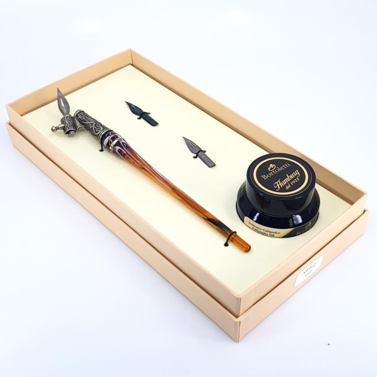 Oblique calligraphy pen - glass silver leaf