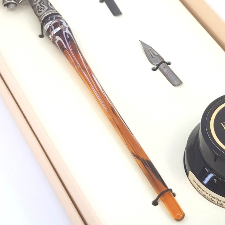 Oblique calligraphy pen - glass silver leaf Oblique calligraphy pen - glass silver leaf