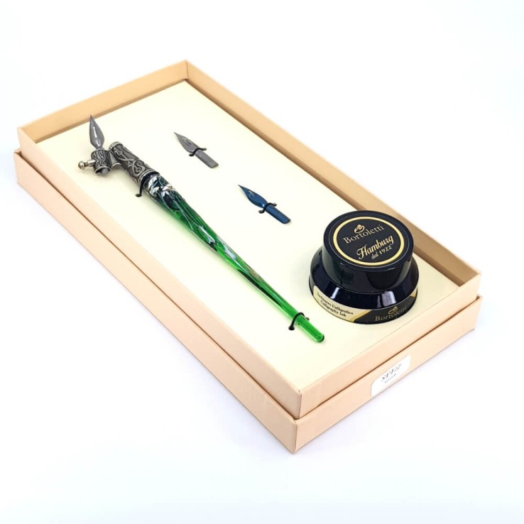 Schräger Kalligraphiestift - silbernes Glasblatt