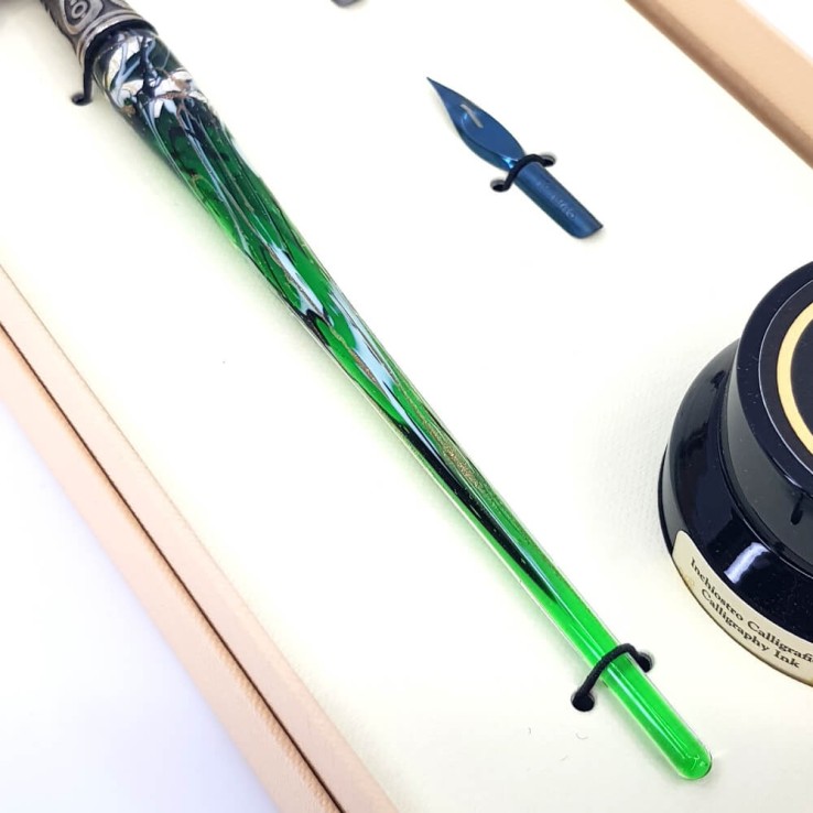 Skrå kalligrafisk pen - glas sølvblad Skrå kalligrafisk pen - glas sølvblad