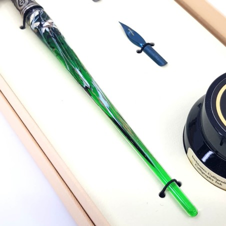 Penna calligrafia obliqua - vetro foglia argento