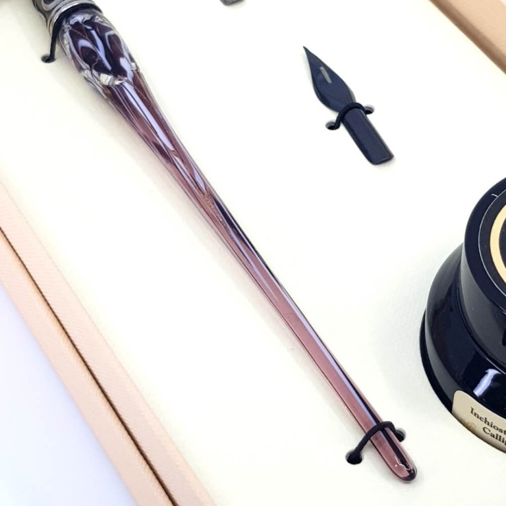 Stylo de calligraphie oblique - feuille d'argent en verre