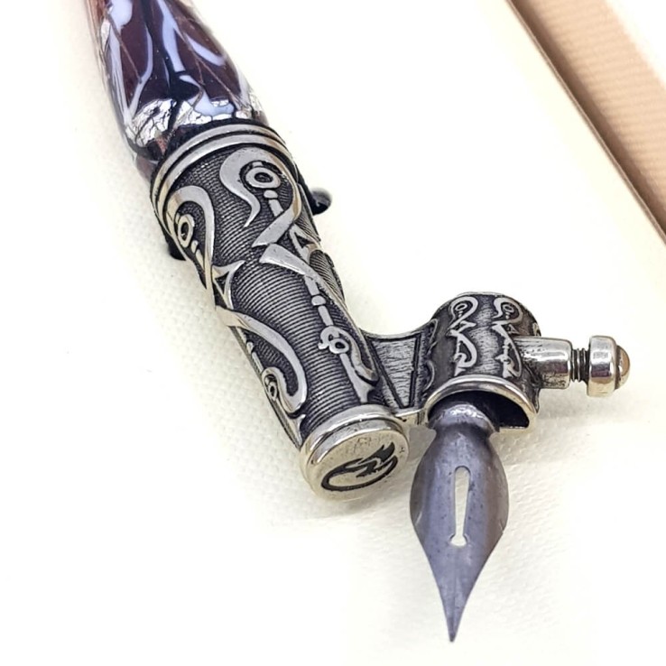 Skrå kalligrafisk pen - glas sølvblad Skrå kalligrafisk pen - glas sølvblad