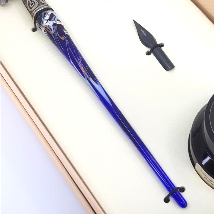 Penna calligrafia obliqua - vetro foglia argento