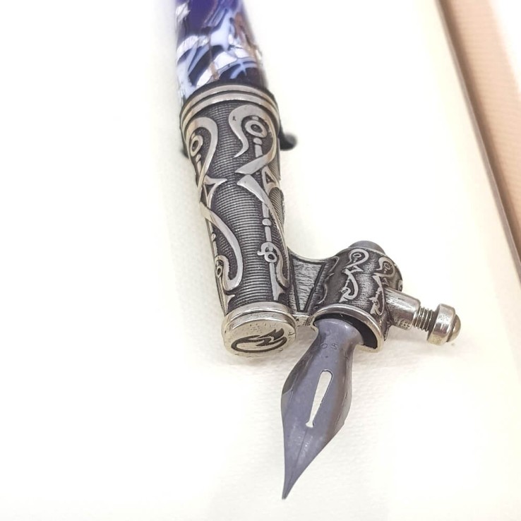 Penna calligrafia obliqua - vetro foglia argento