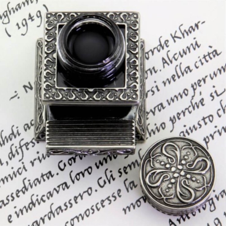 Ornate Square Inkwell With Pen Rest