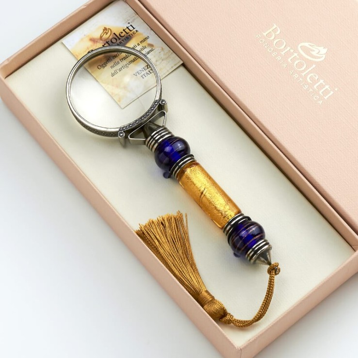 Bortoletti Casanova vergrootglas met gouden blad Murano Pearl