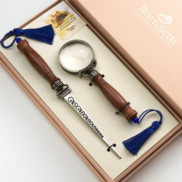 Bortoletti letter opener & magnifying glass desk set - Baldi