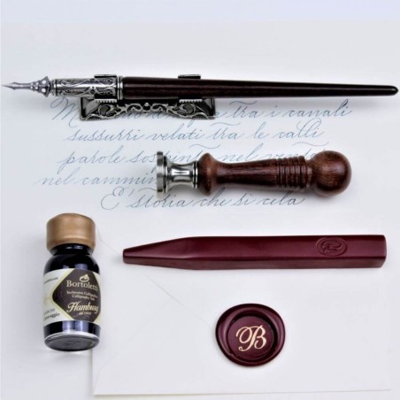 Cimaroli Bortoletti Hölzerner Kalligraphie-Stift- und Wachssiegel-Set