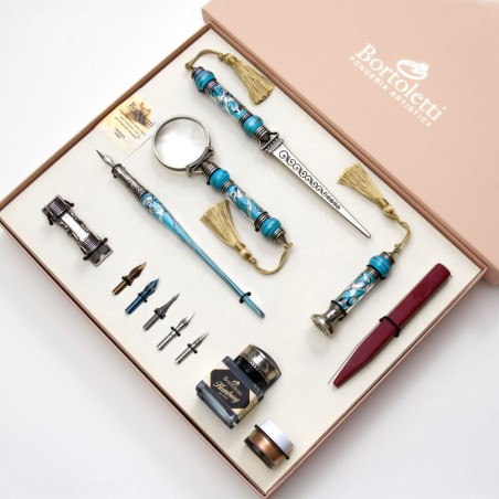 Turquoise Cornaro Murano glass desk set by Bortoletti