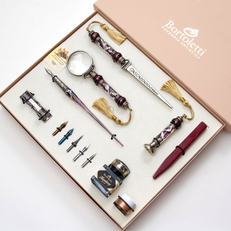 Amethyst Cornaro Murano glass desk set by Bortoletti