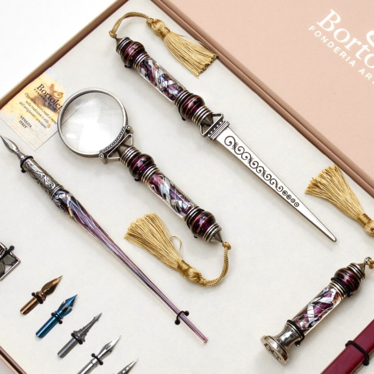 Ametisti Bortoletti Corroo Murano Lasi Callagraphy Desk Set lähikuva