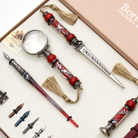 Punainen Bortoletti Corroo Murano Lasi Callagraphy Desk Set lähikuva