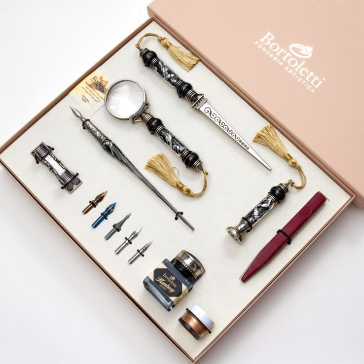 Black Cornaro Murano glass desk set by Bortoletti