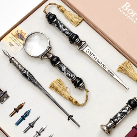 Schwarz Bortoletti Cornaro Murano Glas Kalligraphie-Schreibtisch-Set Nahaufnahme