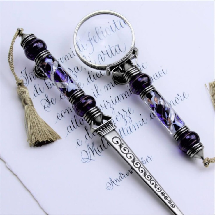 Bortoletti Luxusglasschreibenset mit Buchstabenöffner und Lupe