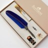 Bortoletti Corona azul pluma pluma dip tintero tintero y titular de la pluma