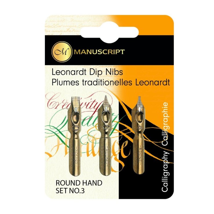 Manuscript round hand nibs set 3 with sizes 0, 4 and 6
