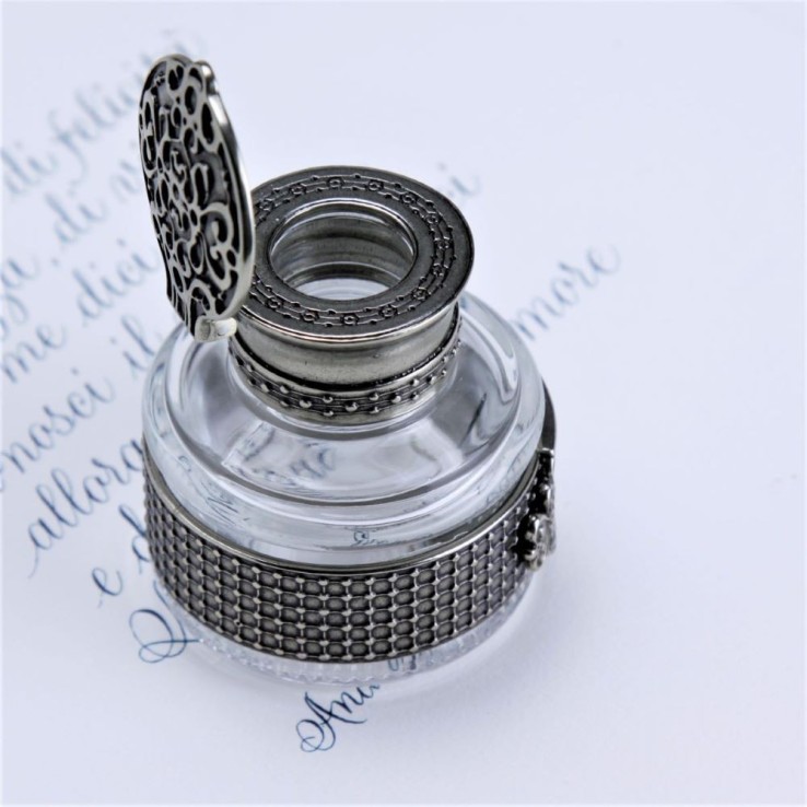 Bortoletti CAL55 Dandolo Glass y Bronce Inkwell con tapa con bisagras