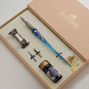 Aigue-Marine Bortoletti Jeu de calligraphie de verre Renier Murano