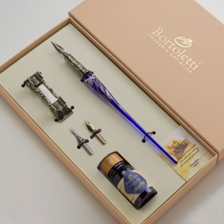 Blu Bortoletti Set di calligrafia di vetro di Murano Renier Murano