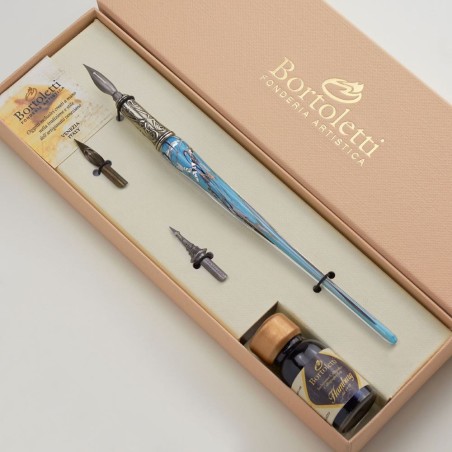 Turquoise Bortoletti Grimani Murano glass calligraphy set