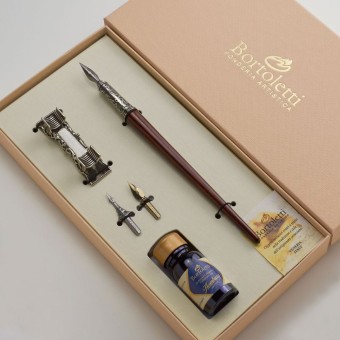 Bortoletti Bembo Houten kalligrafiepen met bronzen pen rust