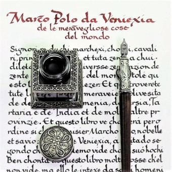 Bortoletti Palladio Holzkalligraphiesatz mit Bronze Inkwell 2